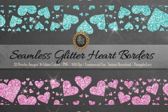 Download Seamless Glitter Heart Border PNG - Glitter Collection
