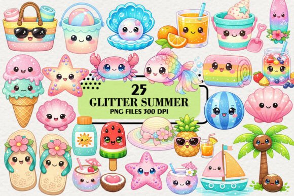 Download Kawaii Glitter Summer Clipart Bundle - Glitter Collection