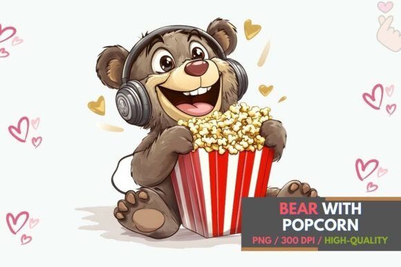 Download Cute Bear with Popcorn PNG Clipart - Premium Resources