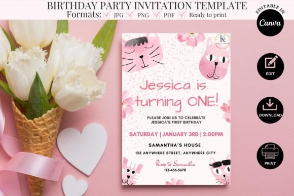 Download Kitten Birthday Party Invite Template - Template Collection