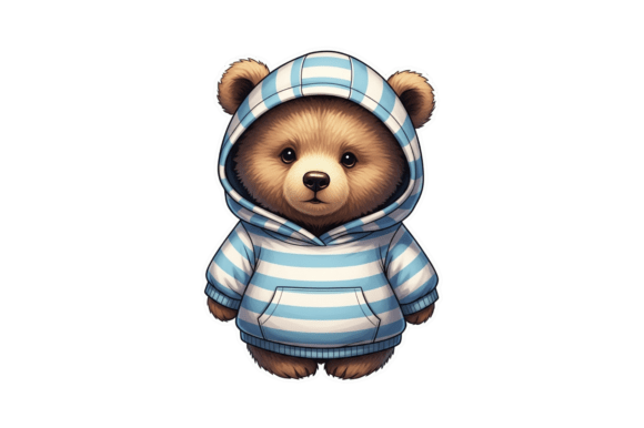 Download Cute Bear in Striped Hoodie Illustration - Premium Resources