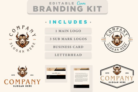 Download Canva Logo Bull Head Icon Retro Template - Template Collection