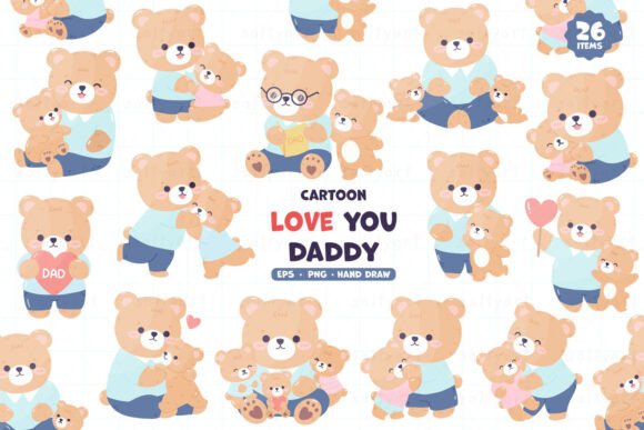 Download Happy Father Day Cute Bear Family Set - Premium Bundle