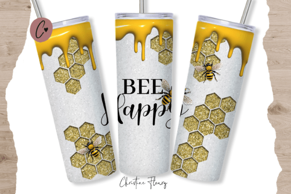 Download 3D Glitter Drip Bee Happy Tumbler Wrap - Glitter Collection
